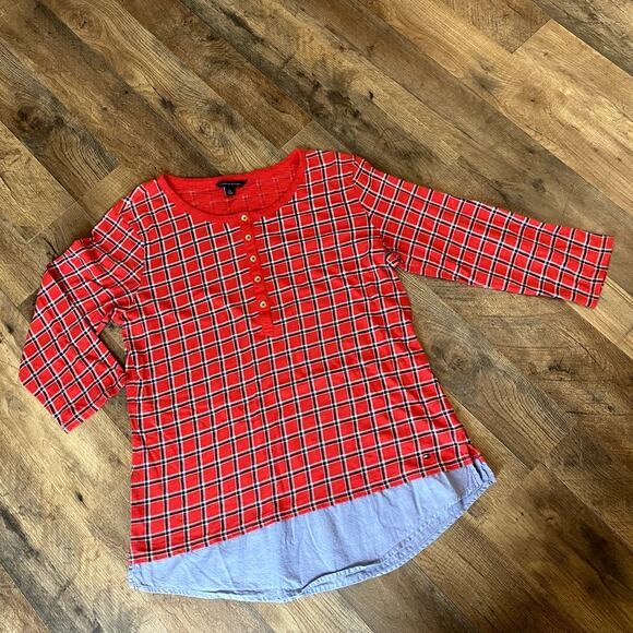 Tommy Hilfiger Women's Red Plaid 3/4 Sleeve Top L - Picture 6 of 8
